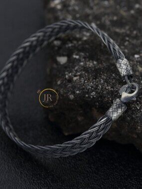 9" 11mm .925 Sterling Silver Hand Braided Woven Oxidized Unisex Bracelet Kazazi